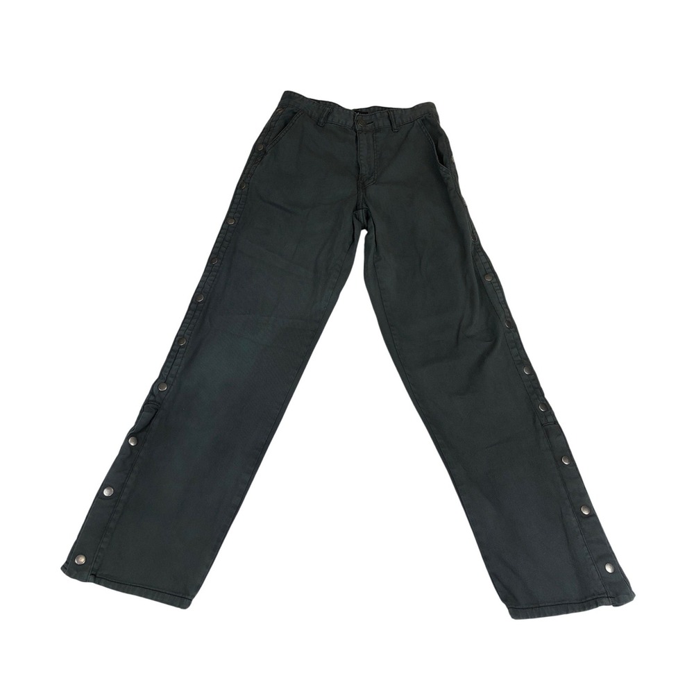 Man boohooMAN Mens XS Snap Button Side Straight Leg Pants Charcoal Gray Grunge